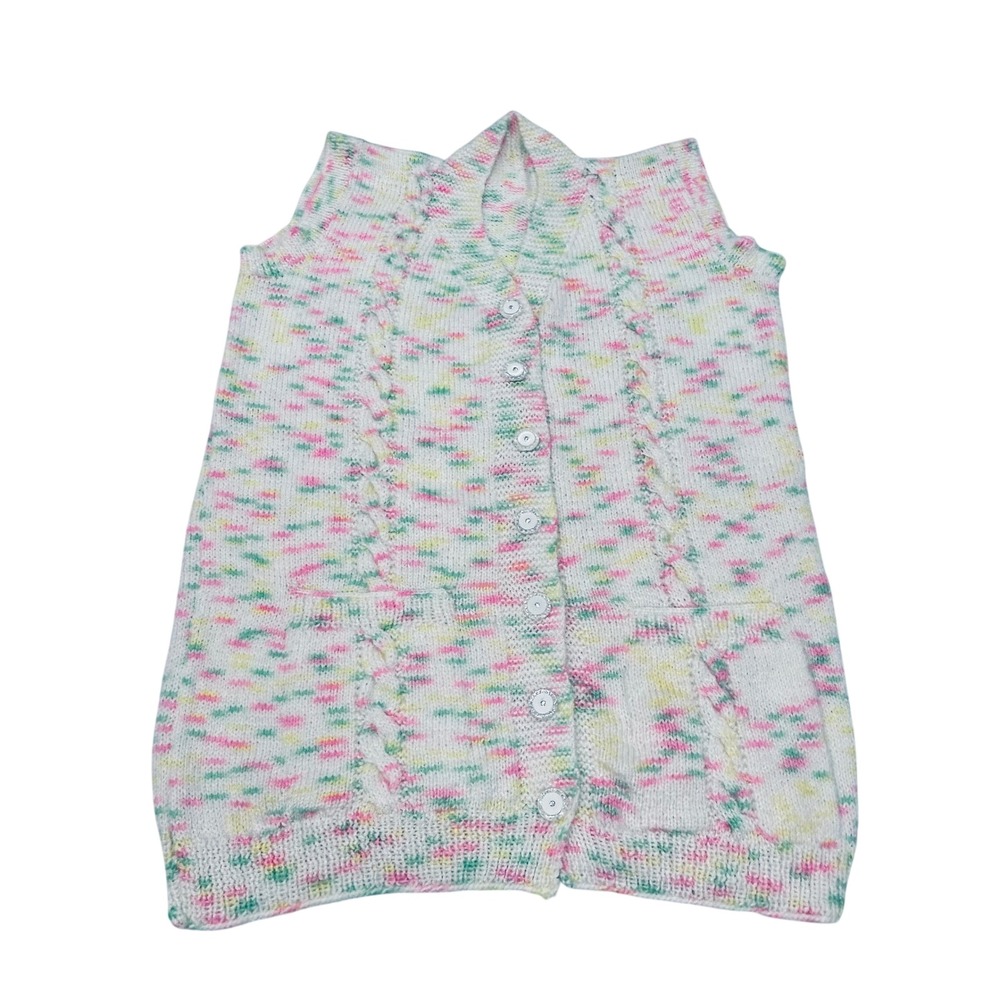 Hand Knit Sweater Vest Womens Small Cottagecore‎ Pastel Speckled Button Cardigan